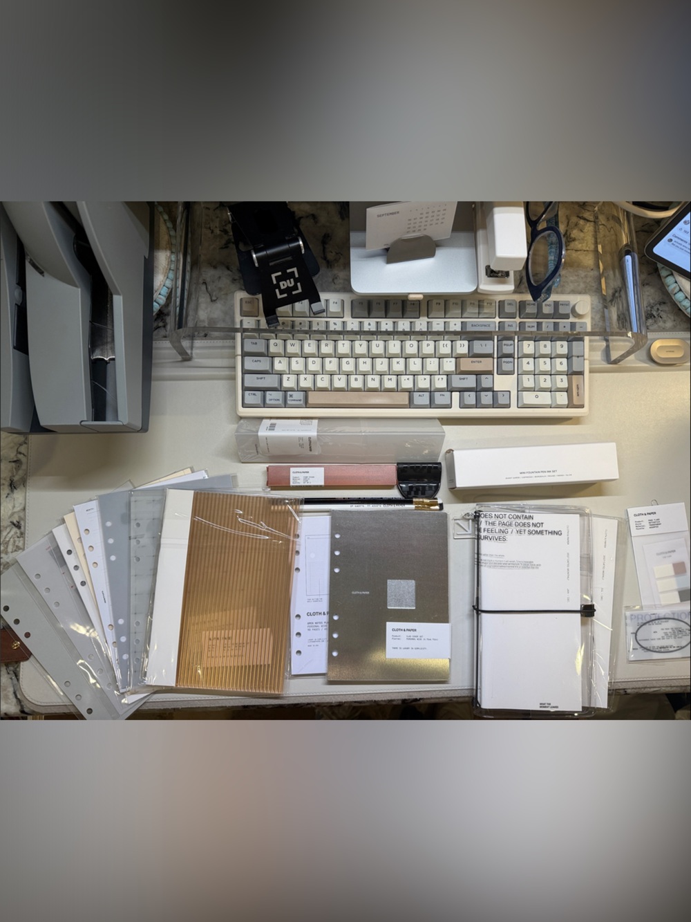 Neutral Beige & White Notebook Organizer Set for Home Office